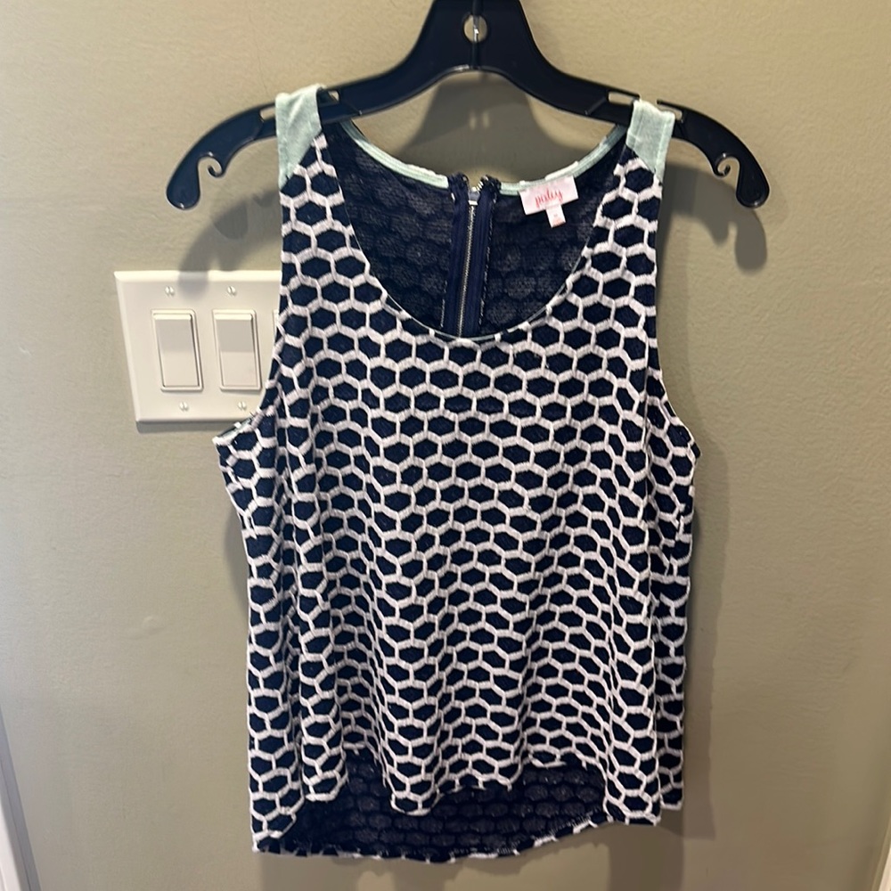 EUC Pixley Sz M Navy Blue White Honeycomb Seafoam Mint Green Tank top Camisole